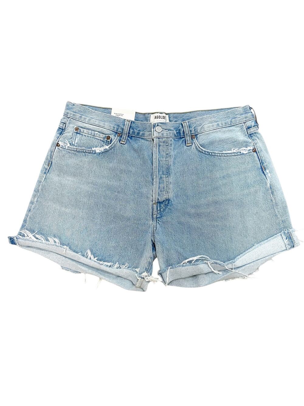 Agolde Parker Long with Cuff Denim Shorts Covet Blue Sz 32 New